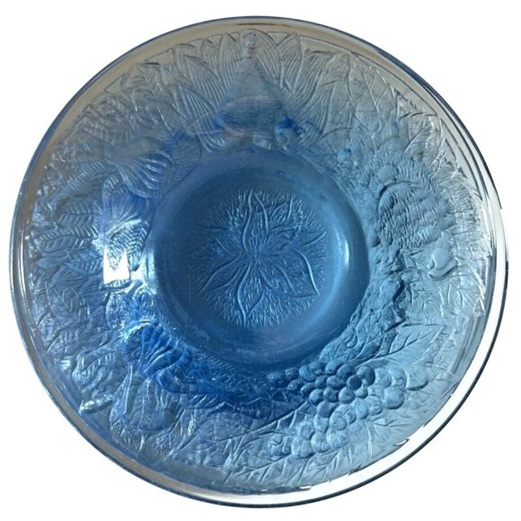 KIG Ice Blue Glass Plates Set Of 4 VTG Fruit Embossed Decorative Trinket Dish - Picture 2 of 10